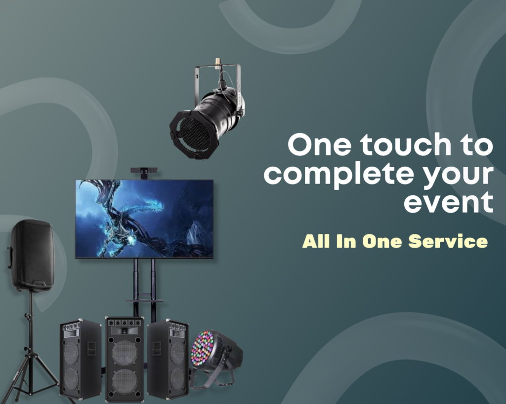 Sewa sound system, lighting panggung, speaker, dan TV stand untuk acara dari Nine Pro Creative