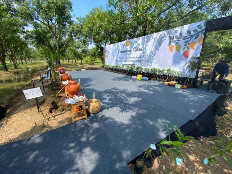 Panggung outdoor dan stasiun tanam bernuansa tradisional di acara penanaman pohon mangga